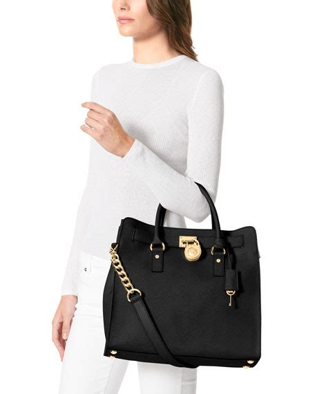 michael michael kors hamilton large saffiano tote bag black|Michael Kors sullivan medium tote.